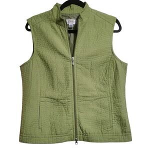 Talbots Full Zip Vest Women's Medium Green Pockets Quilted Vintage Transitional